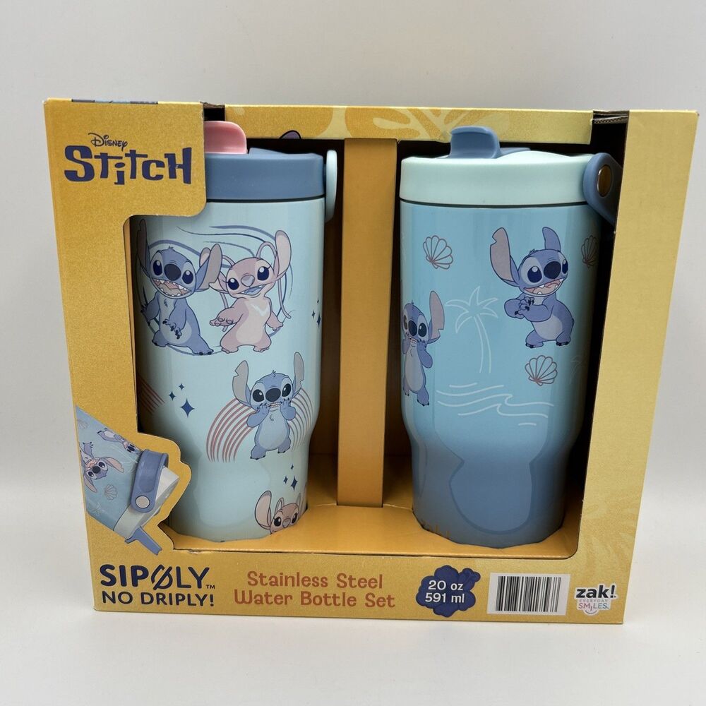 Zak Disney Stitch Angel Siply 20 oz Stainless Steel Water Bottle Set 2 Pack NIB